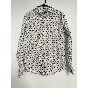 Express Mens White Floral Long Sleeve Extra Slim Button Up Size L ( 16-16.5)